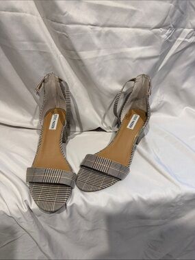 Steve Madden Plaid Open-Toe Block Heel Sandals - Black, White, Tan
